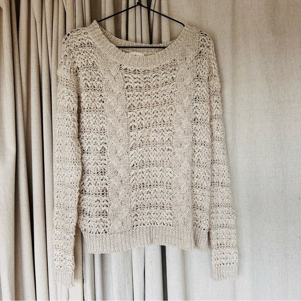 Anthropologie Pins & Neddles Women's Cream Cable Knit Sweater
